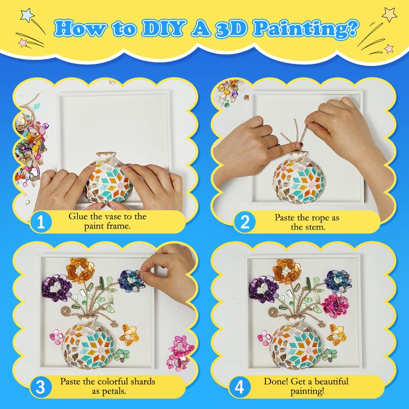 مجموعة طلاء الفسيفساء المزهرية DIY من Kssiaz، مجموعات فنون وحرف الفسيفساء DIY مع ملحقات فسيفساء زهرة المزهرية، مجموعة فنية لرسم الملصقات المصنوعة يدويًا لتزيين غرفة عيد الميلاد - Image 4